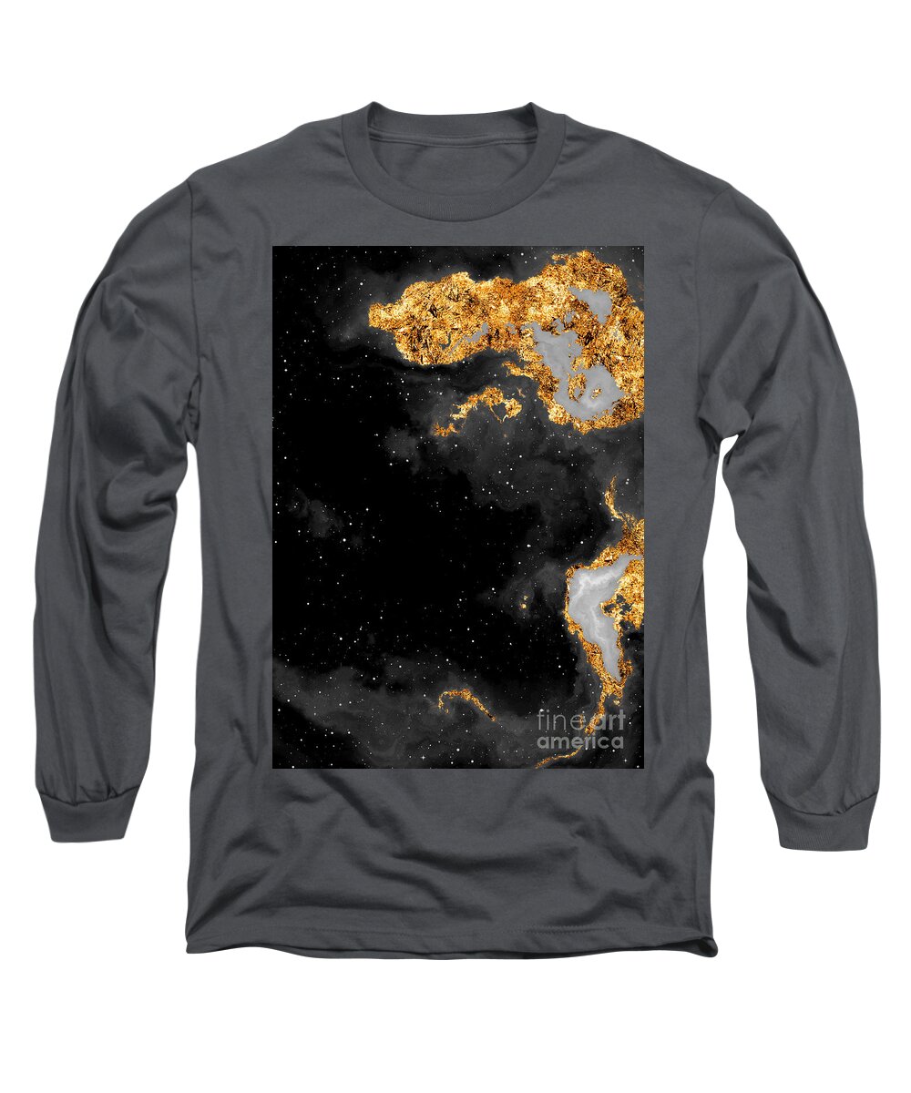 Holyrockarts Long Sleeve T-Shirt featuring the mixed media 100 Starry Nebulas in Space Black and White Abstract Digital Painting 024 by Holy Rock Design