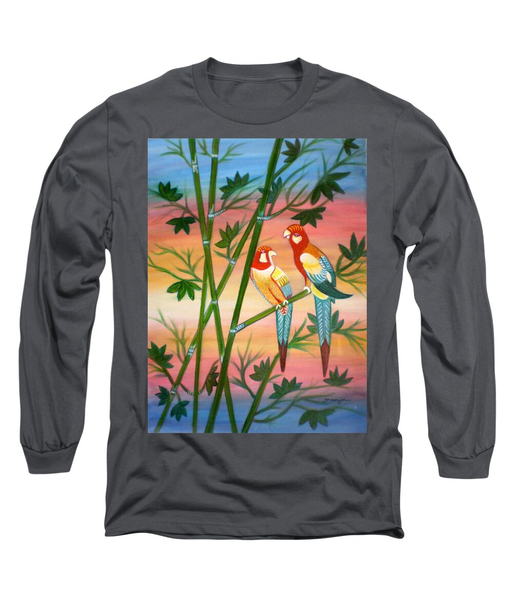 Acrylic Long Sleeve T-Shirt featuring the painting Birds in Paradise #2 by Manjiri Kanvinde
