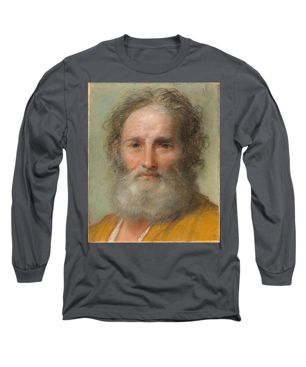 Benedetto Luti Long Sleeve T-Shirt featuring the drawing Head of a Bearded Man #3 by Benedetto Luti