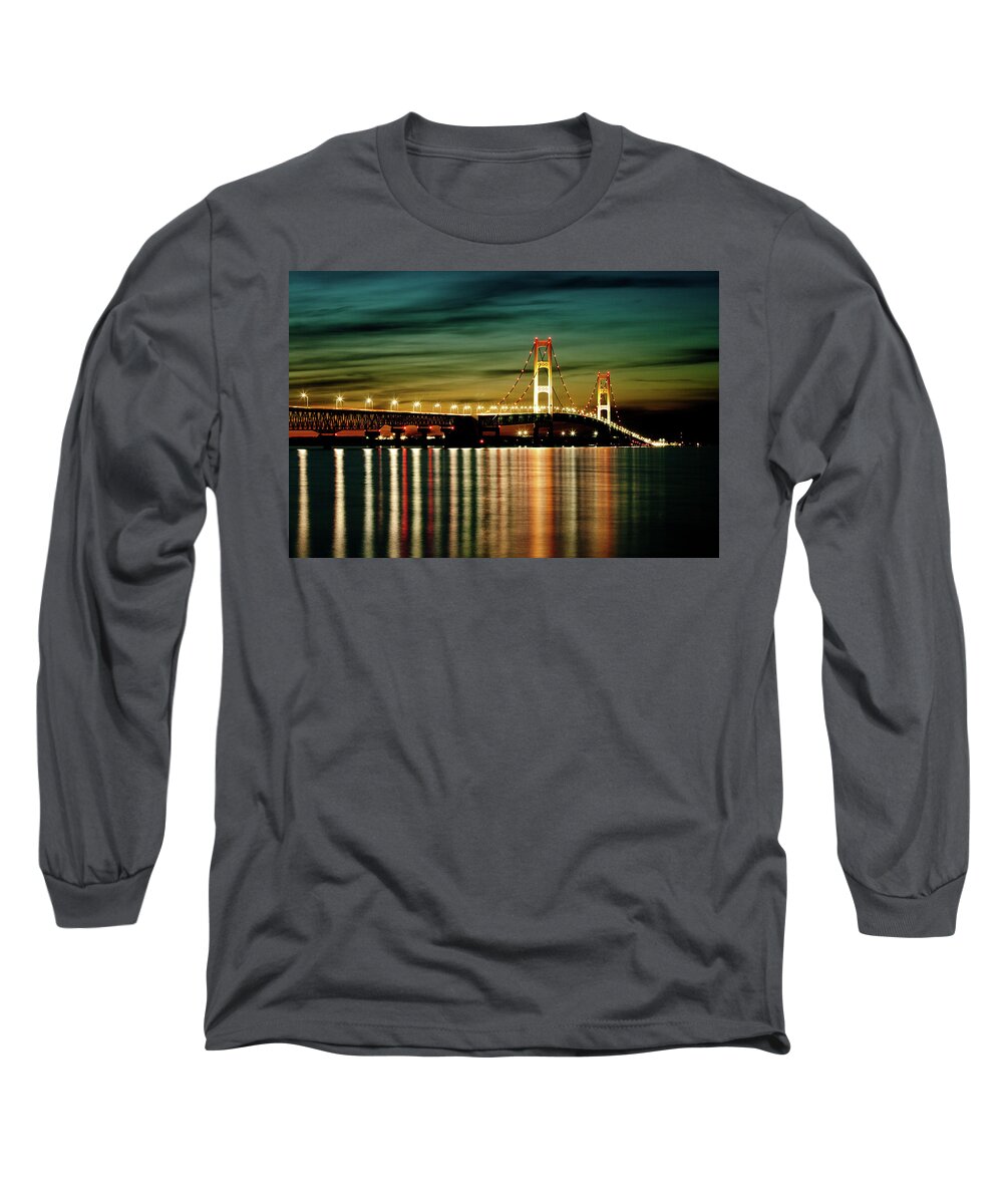 Bridge Long Sleeve T-Shirt featuring the photograph Mackinac Bridge in the Evening Light #2 by Rich S