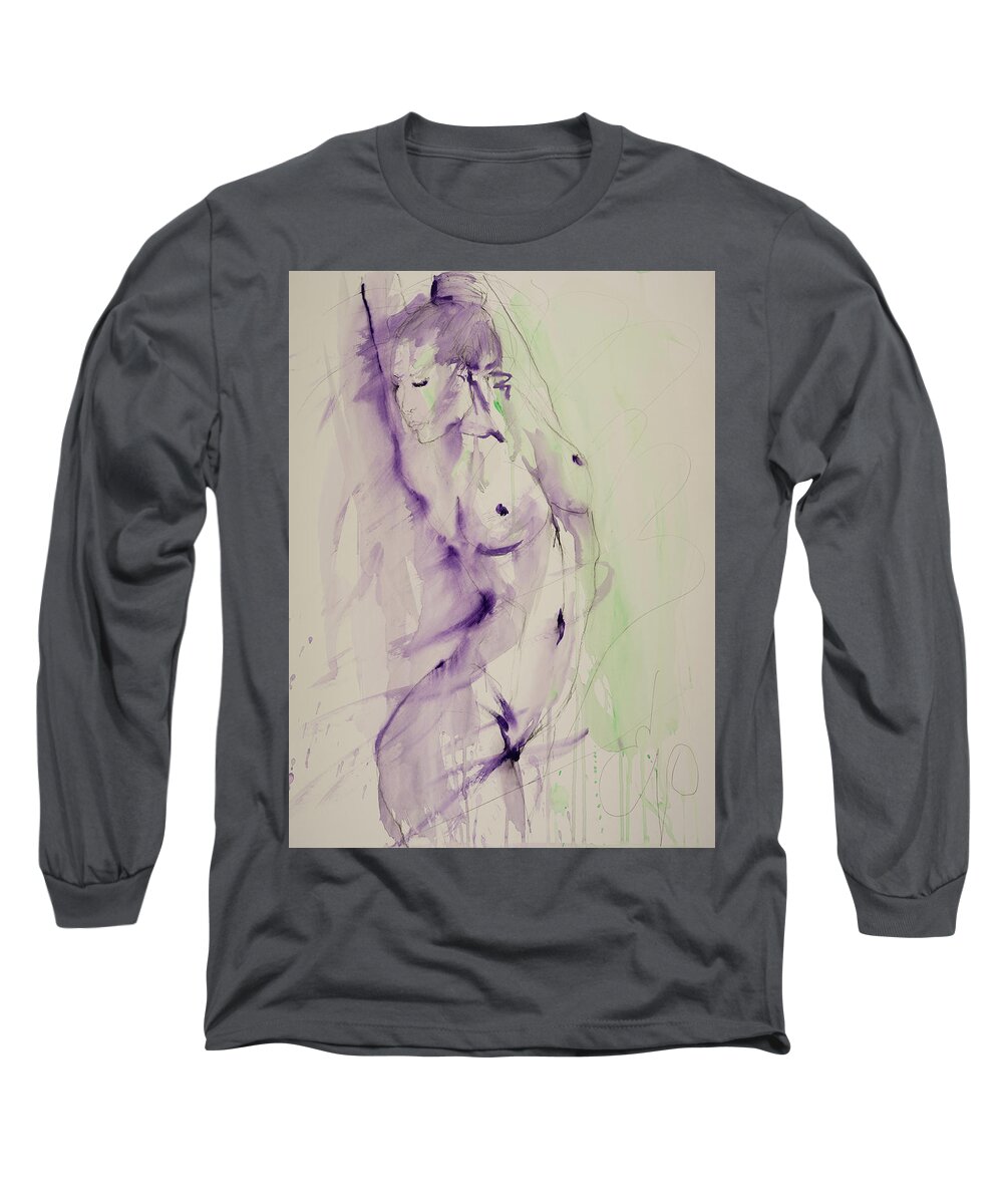Female Long Sleeve T-Shirt featuring the painting Nude 3 #2 by Elizabeth Parashis
