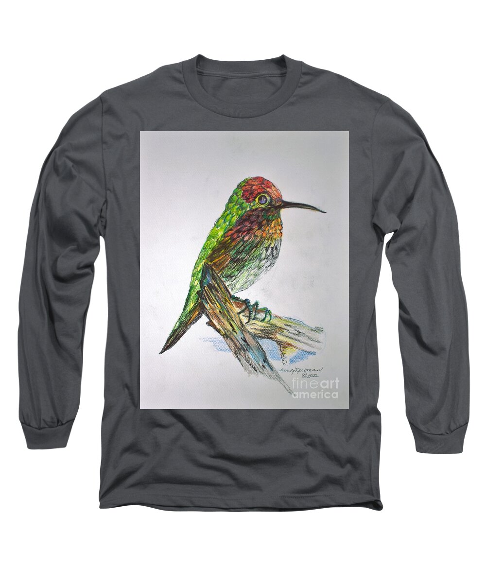 Bird Long Sleeve T-Shirt featuring the drawing Sitting Pretty #2 by Mindy Newman