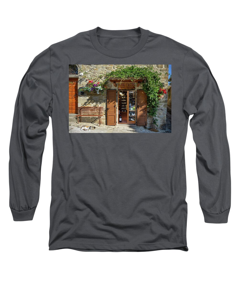 Italy Long Sleeve T-Shirt featuring the photograph Tuscany Wine Shop 2 by Al Hurley