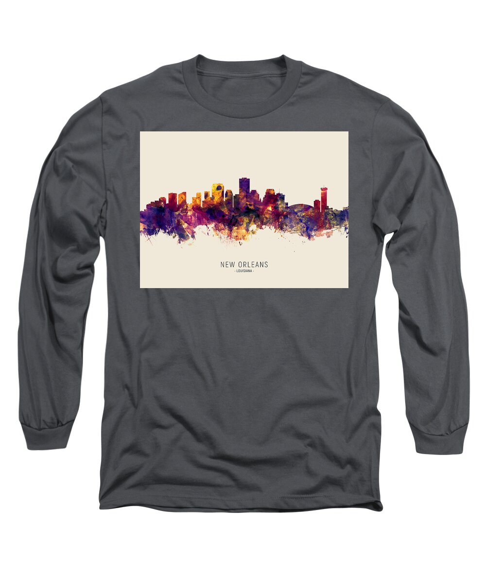 New Orleans Long Sleeve T-Shirt featuring the digital art New Orleans Louisiana Skyline #34 by Michael Tompsett