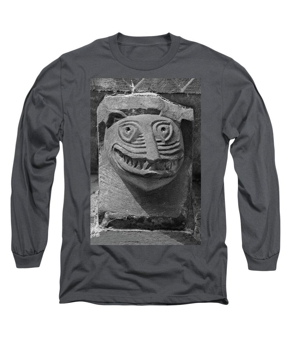 Romanesque Long Sleeve T-Shirt featuring the sculpture The Stone Bestiary - Photo of Norman Romanesque relief sculptures from Kilpec by Paul E Williams