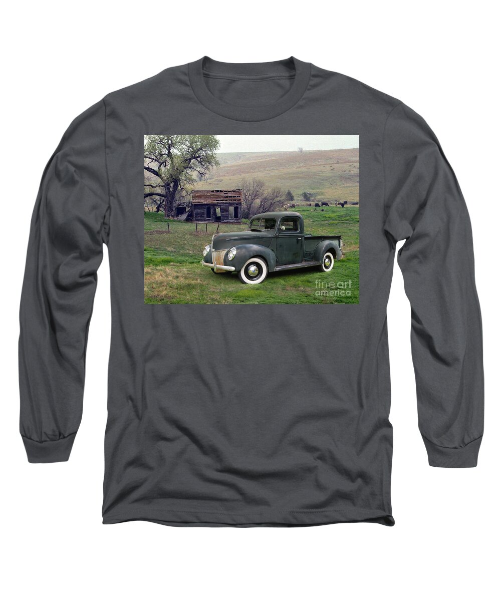 40 Long Sleeve T-Shirt featuring the photograph 1940 Ford Pickup At The Old Homestead by Ron Long