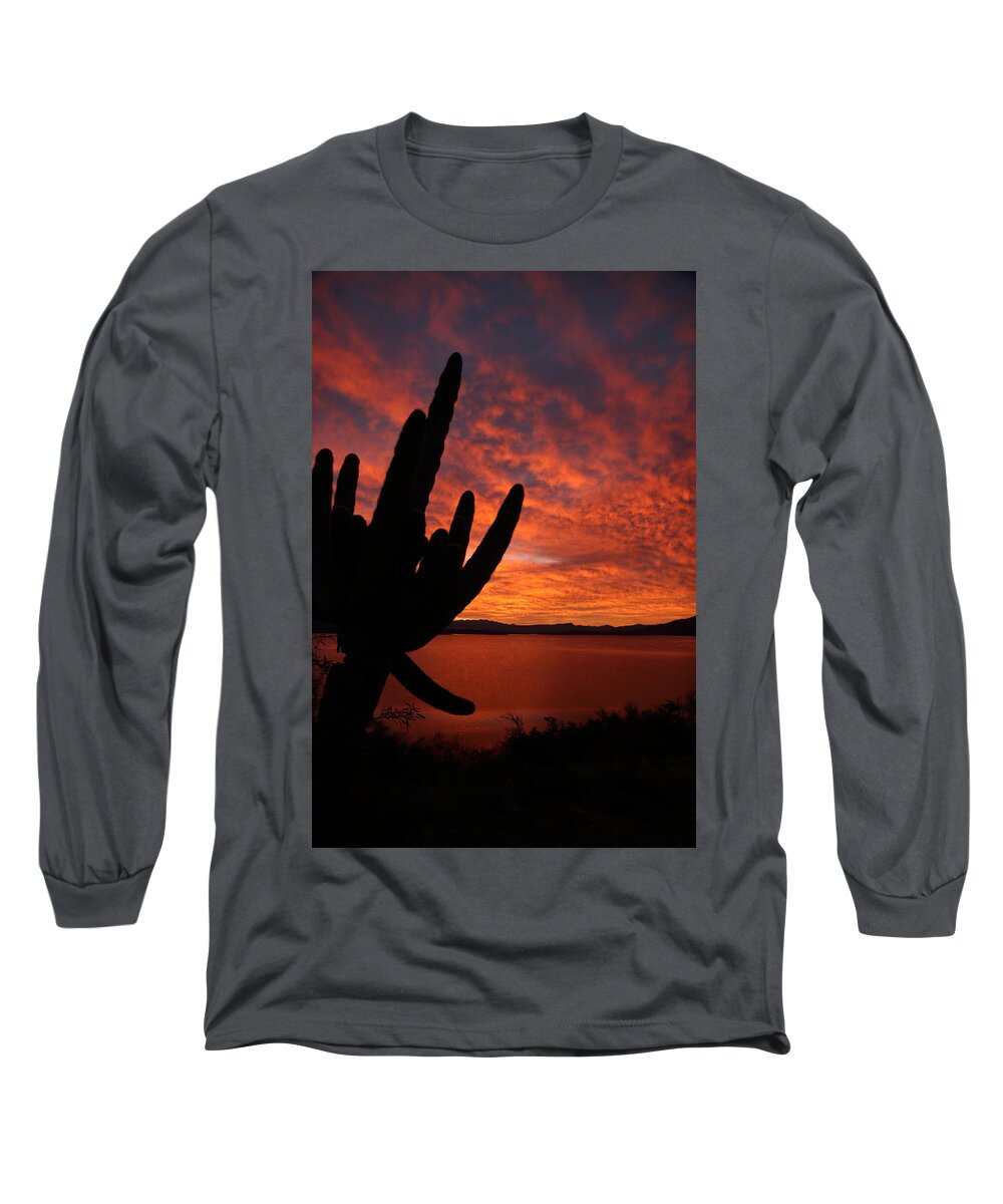 Sunrise Long Sleeve T-Shirt featuring the photograph A Saguaro Sunrise by Steve Wolfe