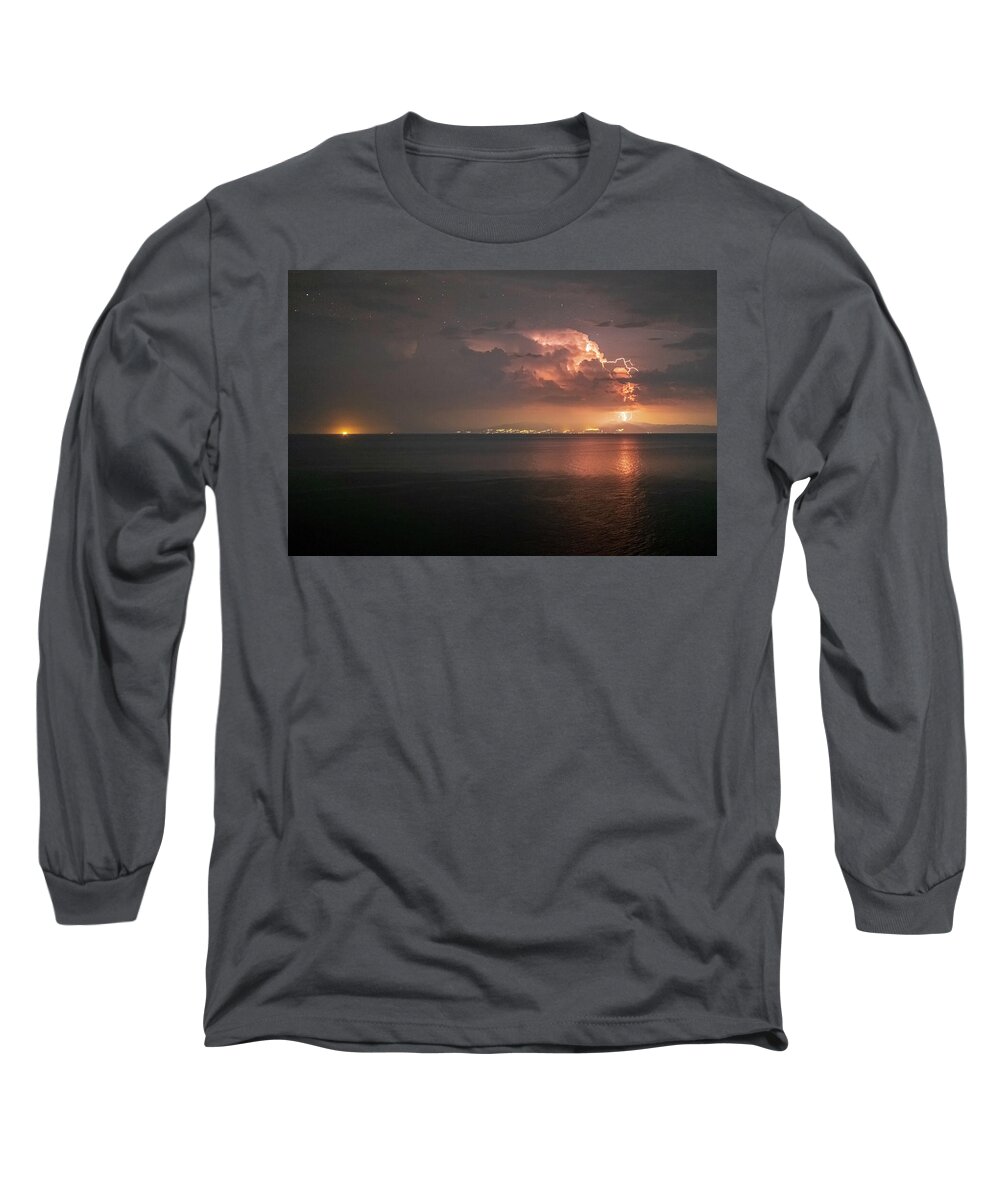 Lightning Long Sleeve T-Shirt featuring the photograph A Thunder Hitting The Ground by Alexios Ntounas