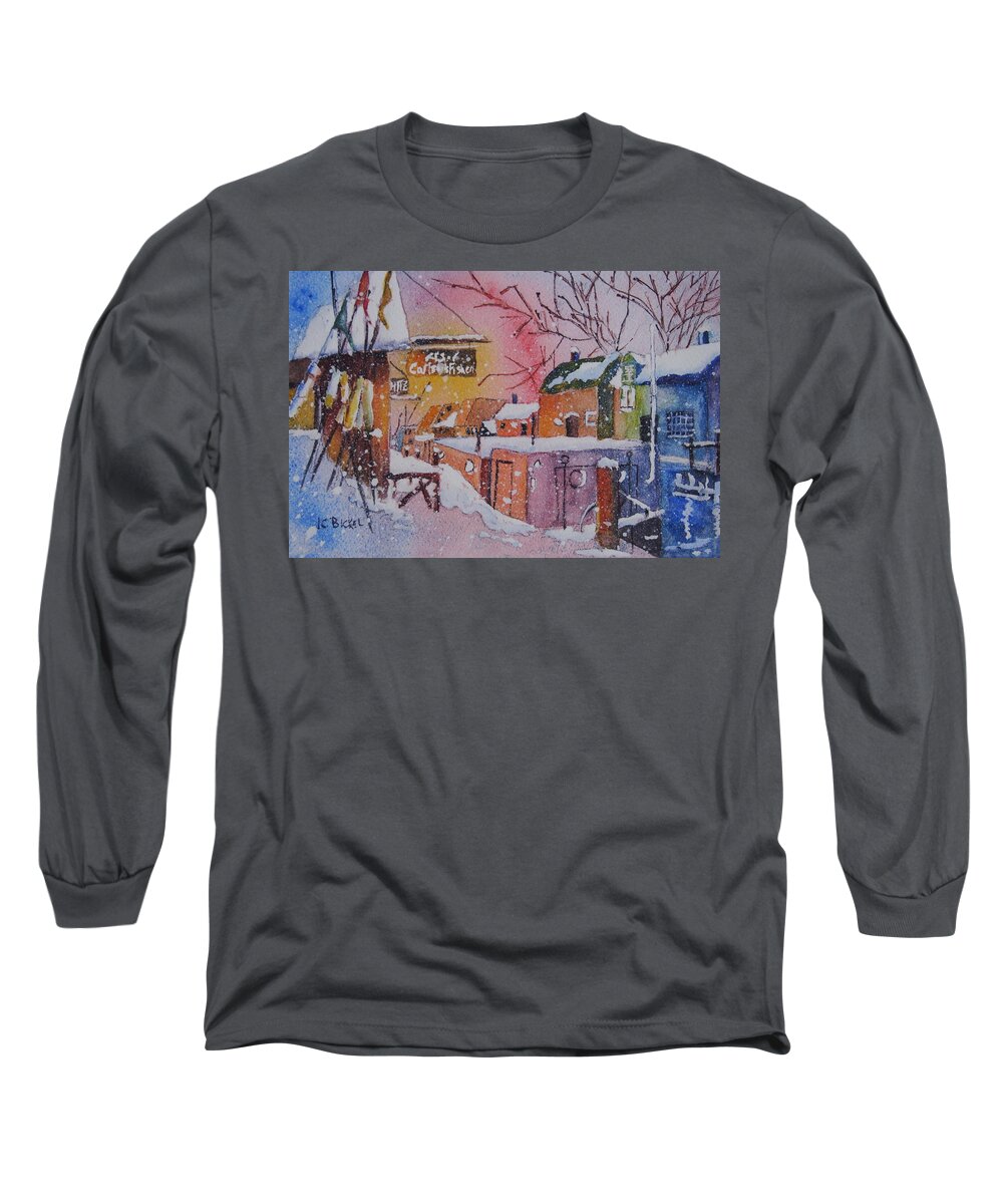 Leland Long Sleeve T-Shirt featuring the painting A Winter Sunrise in Fishtown by Jacquelin Bickel