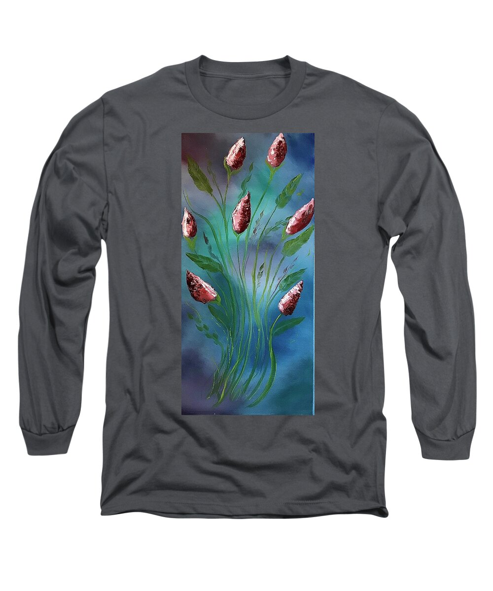 Abstract Long Sleeve T-Shirt featuring the painting Abstract roses by Willy Proctor