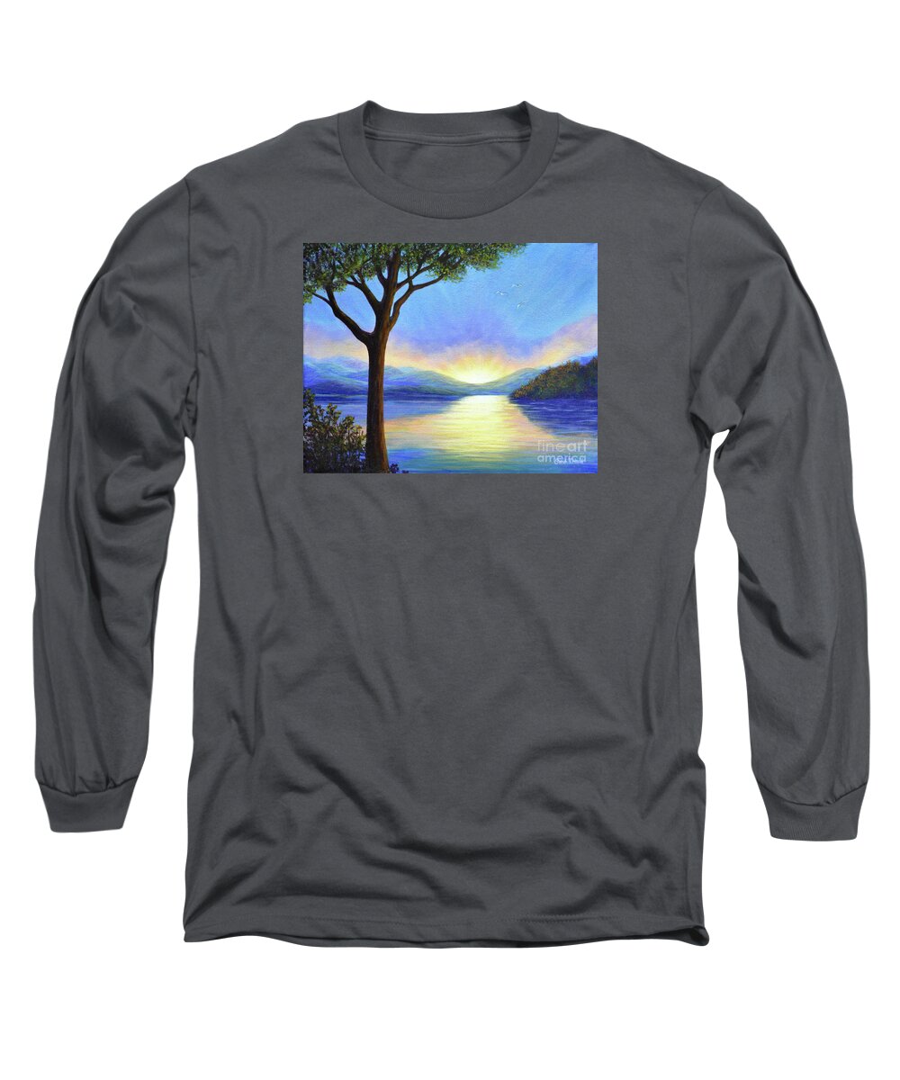 Landscape Long Sleeve T-Shirt featuring the painting Adirondack Dawn by Sarah Irland