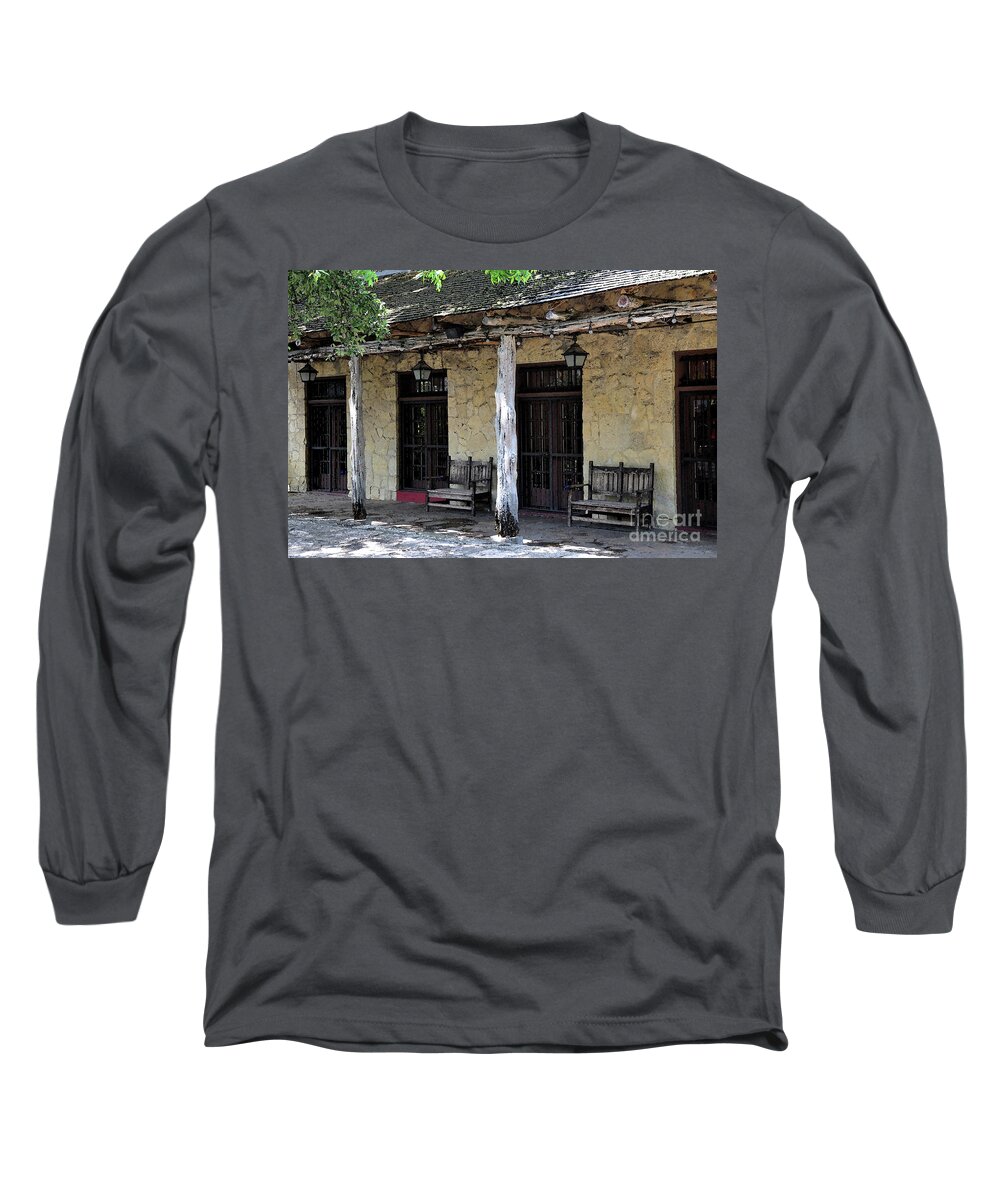 Adobe Long Sleeve T-Shirt featuring the digital art Adobe Benches by Kirt Tisdale