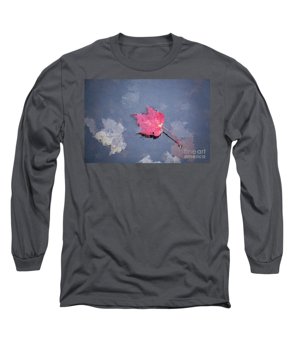 Life Long Sleeve T-Shirt featuring the digital art Afloat - Autumn Leaf by Rehna George