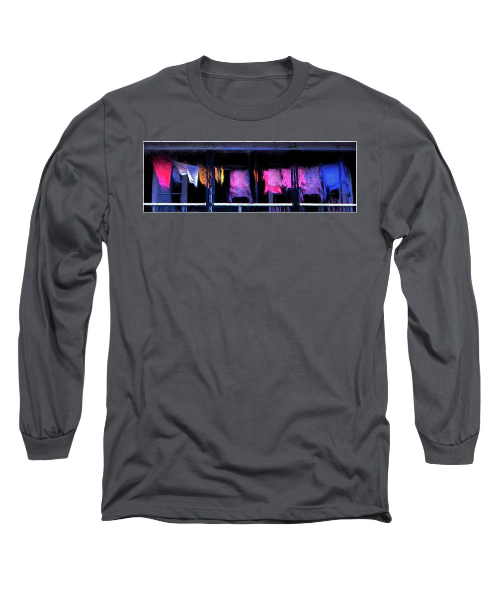 Wash Long Sleeve T-Shirt featuring the photograph Afternoon Light on a Porch Washline by Wayne King