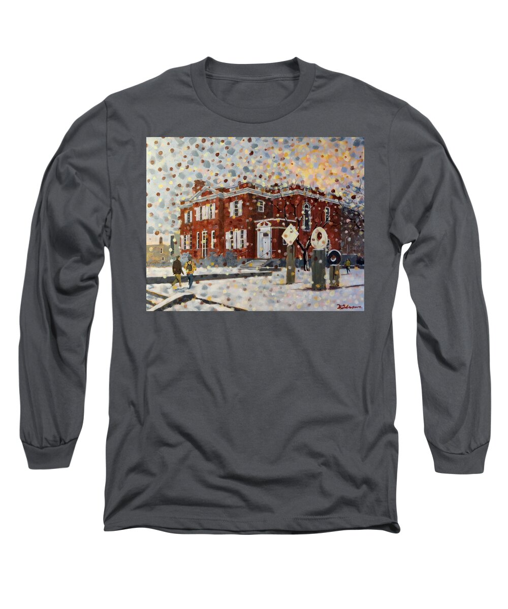 Kingston Long Sleeve T-Shirt featuring the painting Agnes Etherington House-Queens University by David Gilmore