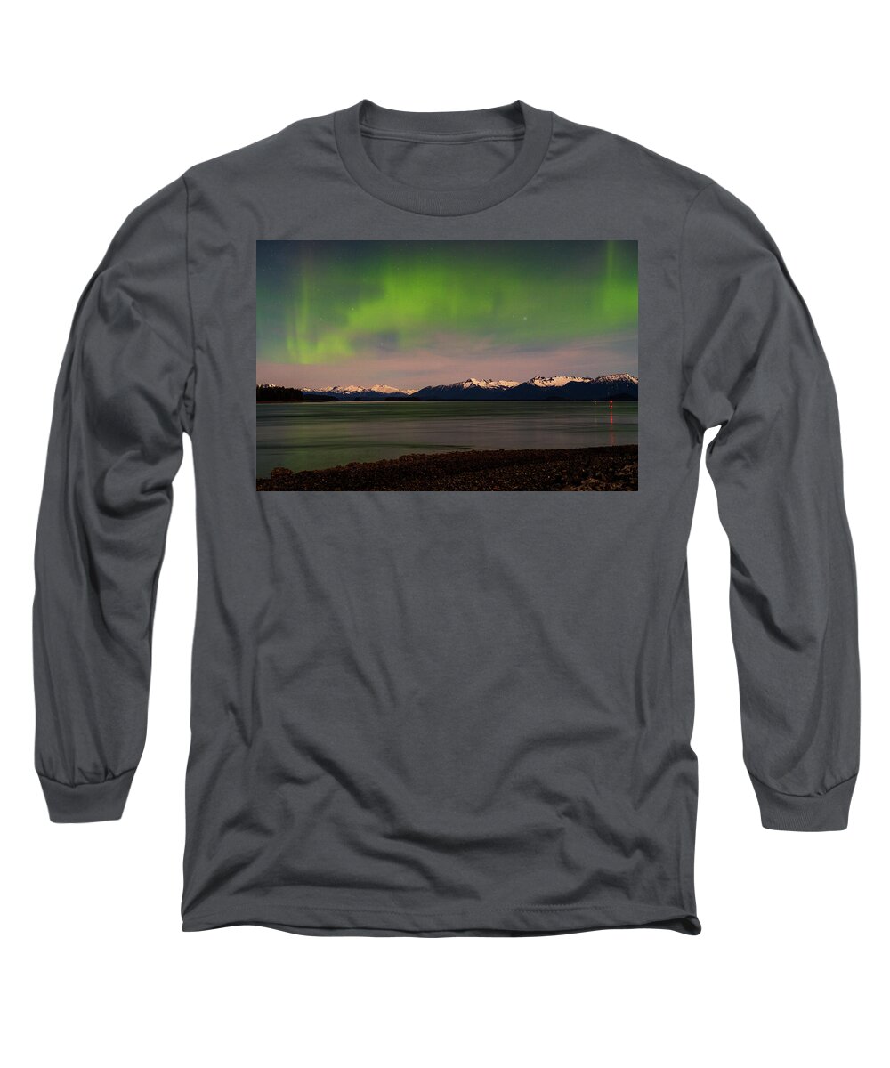 Petersburg Long Sleeve T-Shirt featuring the photograph Alaska Coastal Range Aurora Borealis by Mike Reid