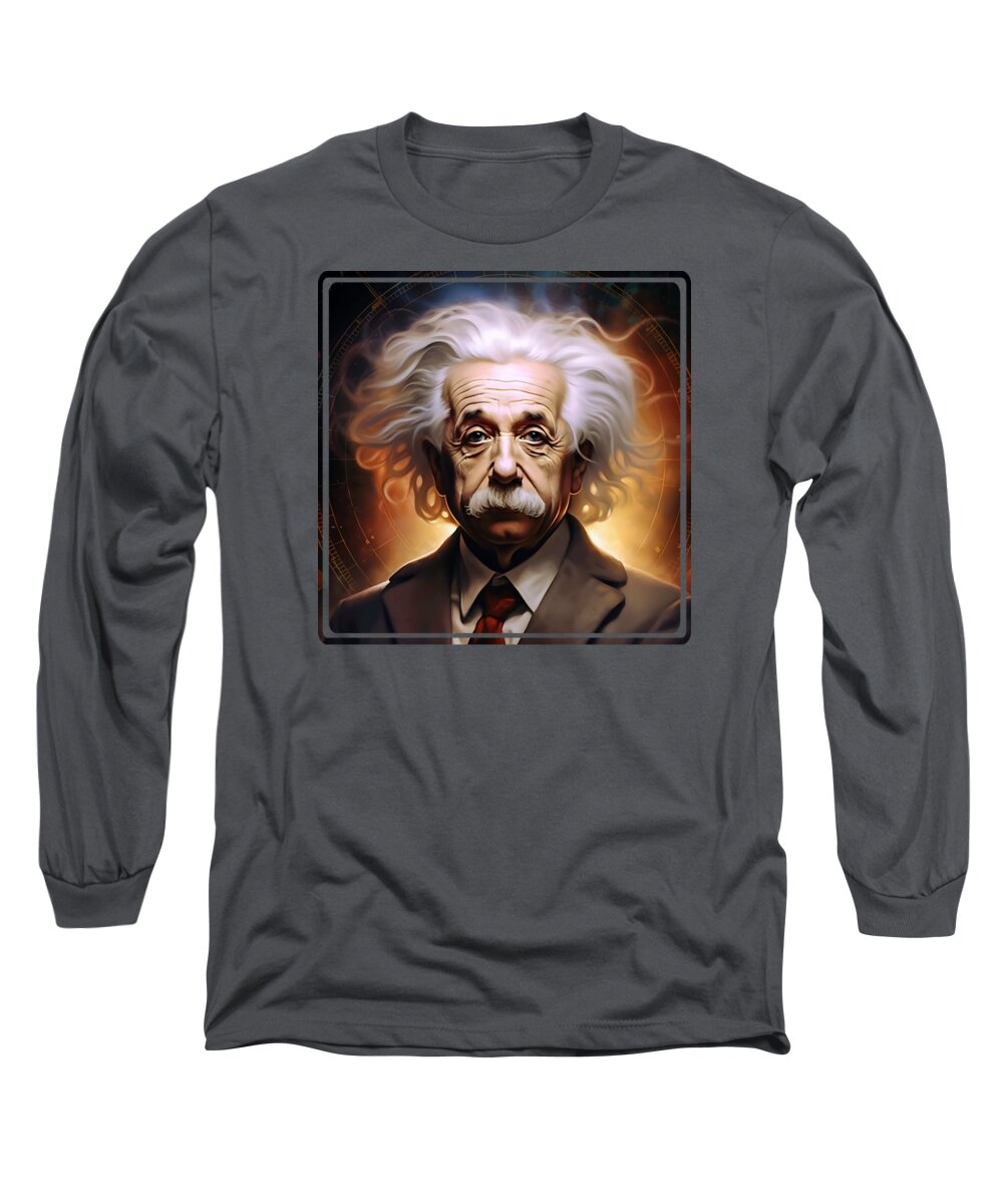 Albert Einstein Long Sleeve T-Shirt featuring the digital art Albert Einstein Portrait 2 by Mark Ashkenazi