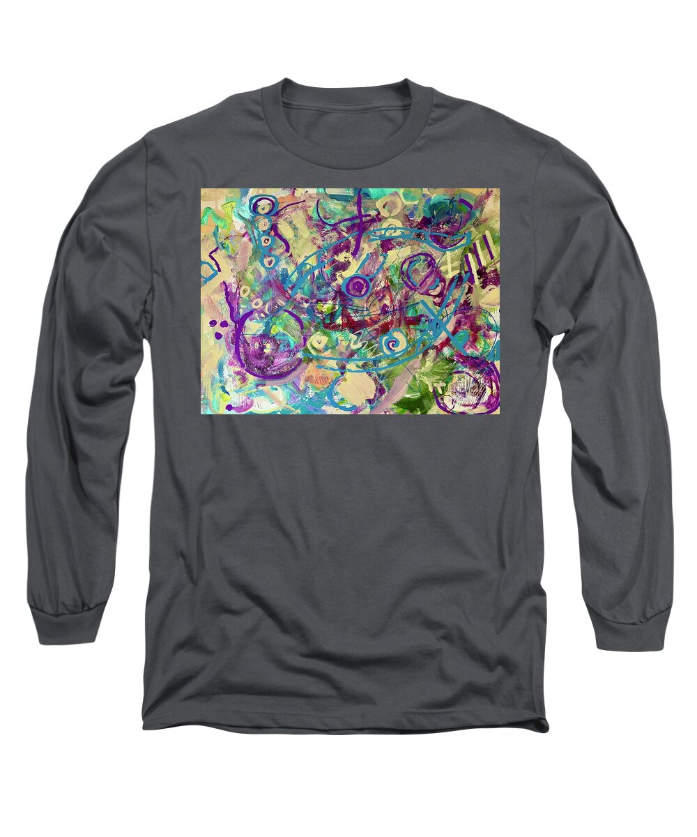 Purple Abstract Long Sleeve T-Shirt featuring the painting All Shook Up by Patsy Walton