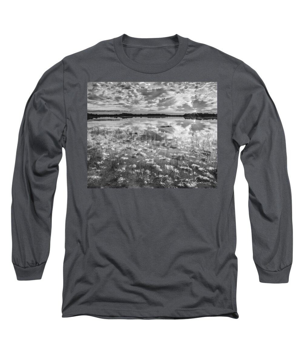 Inspirational Wild And Scenic God Religious Path Psalm Clouds Su Long Sleeve T-Shirt featuring the photograph Alligators at Nine Mile Pond, Everglades N by Tim Fitzharris