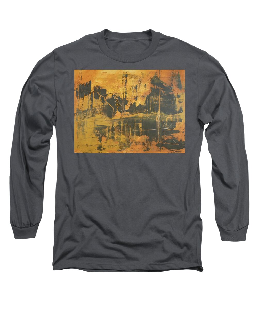 Abstract Long Sleeve T-Shirt featuring the painting Along the Tobyhanna by Dick Richards