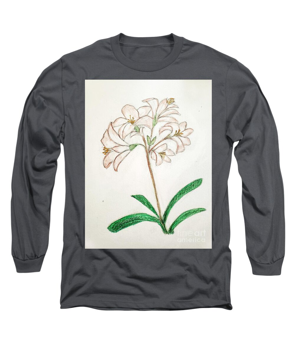 Beauty Long Sleeve T-Shirt featuring the painting Amaryllis Lily by Margaret Welsh Willowsilk