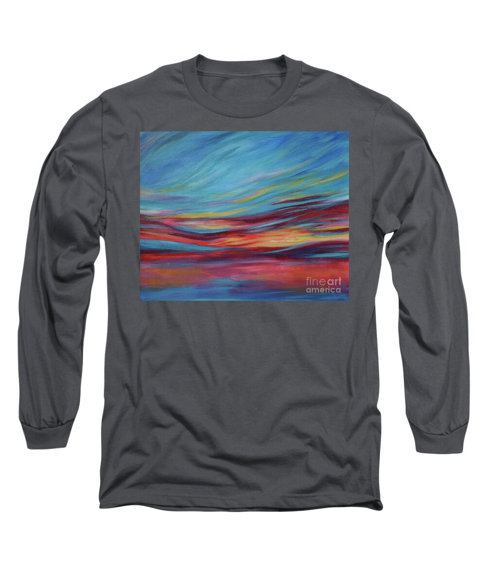 Nature Long Sleeve T-Shirt featuring the painting Amazing Sunset Waltz Over The Ocean 02 by Leonida Arte