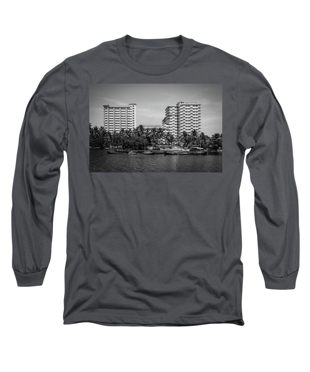 India Long Sleeve T-Shirt featuring the photograph Amritapuri and Backwater Sand Dredging by Sonny Marcyan