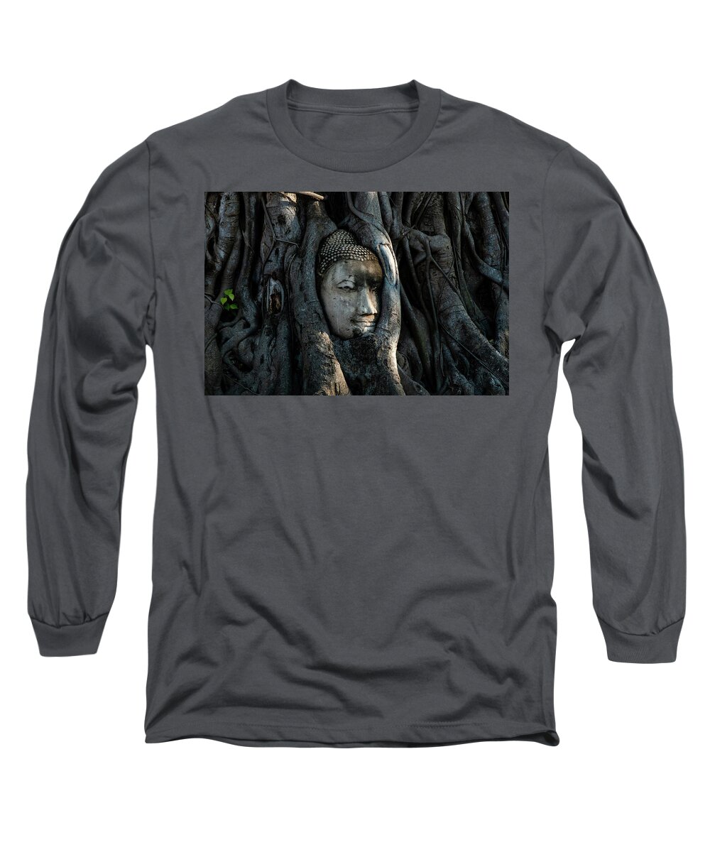 Buddha Long Sleeve T-Shirt featuring the photograph The Fallen Kingdom - Buddha Statue, Wat Mahathat, Thailand by Earth And Spirit