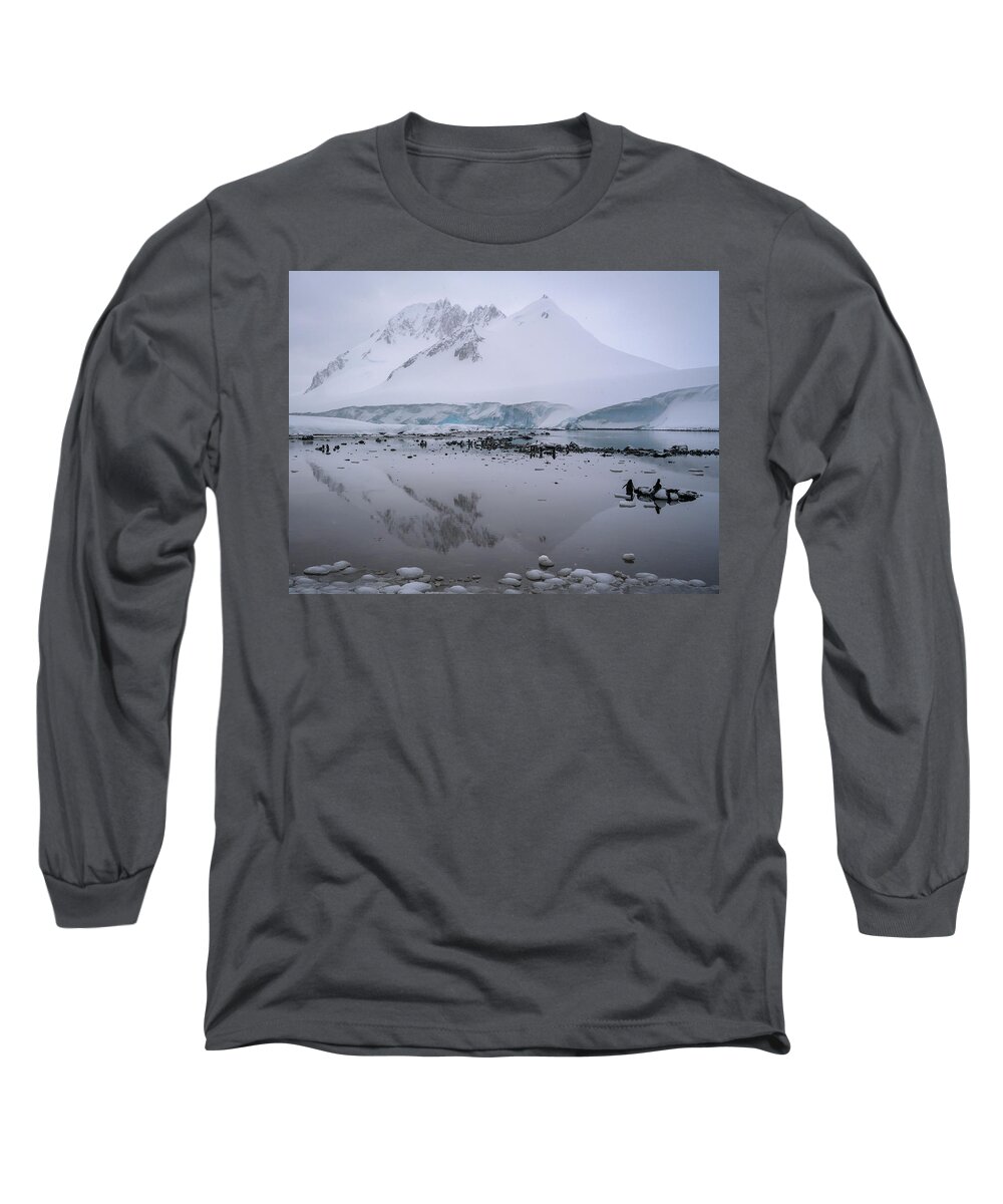 Penguins Long Sleeve T-Shirt featuring the photograph Antarctic Reflections by Laura Hedien