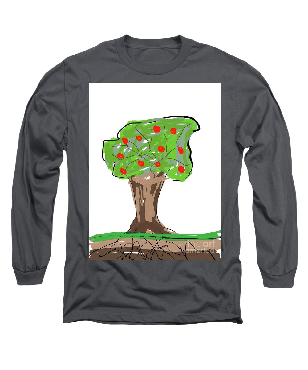  Long Sleeve T-Shirt featuring the painting Apple Tree by Oriel Ceballos