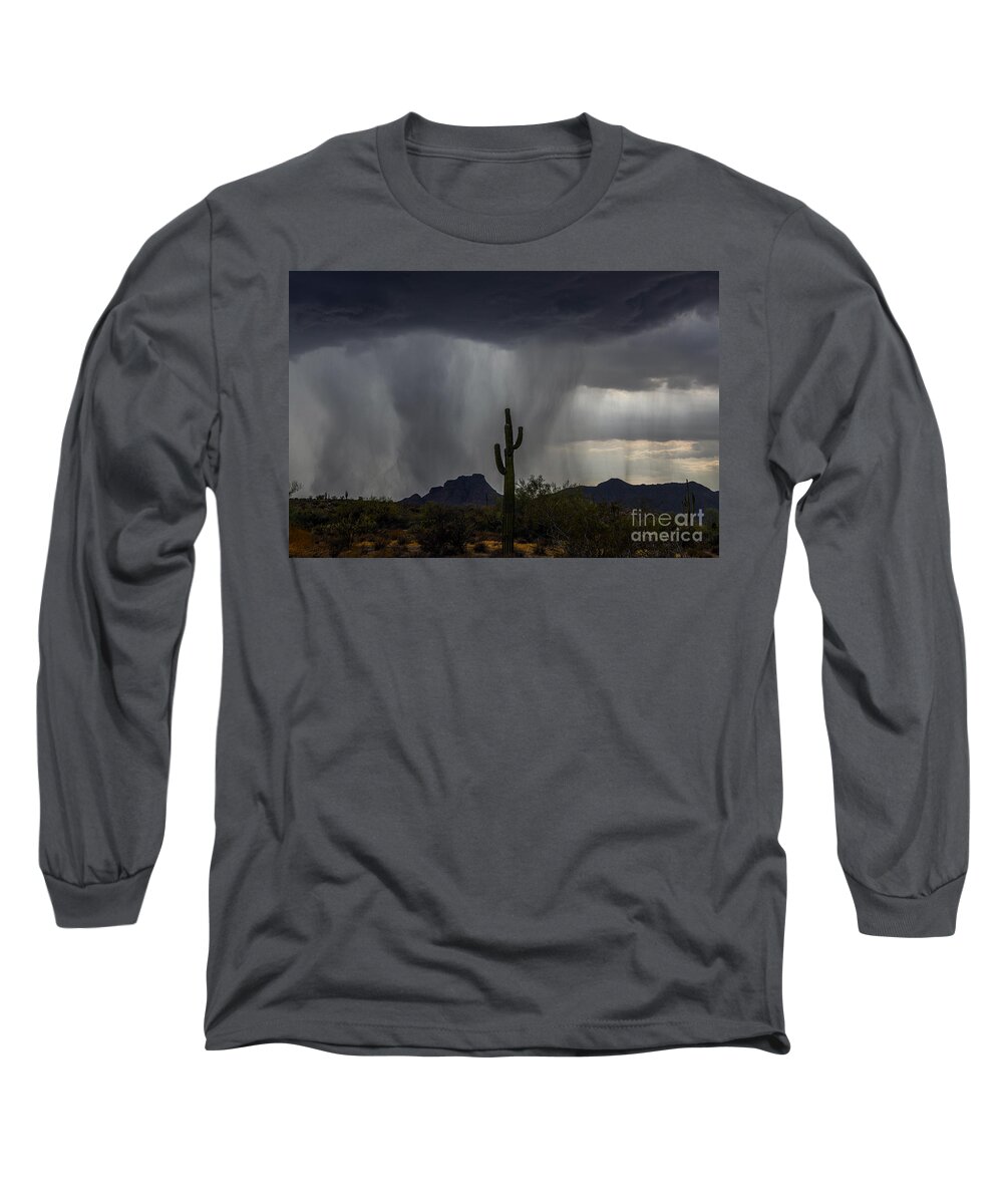 Tonto National Forest Thunderstorm Arizona Monsoon Long Sleeve T-Shirt featuring the digital art Arizona Monsoon over Red Mountain by Tammy Keyes