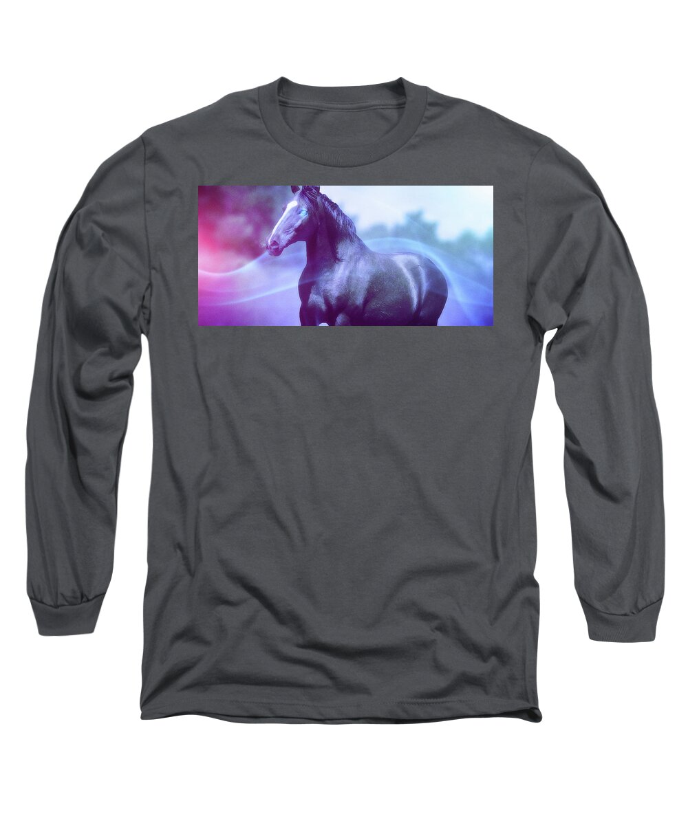 Fantasy Long Sleeve T-Shirt featuring the digital art Art - Mighty Horse by Matthias Zegveld