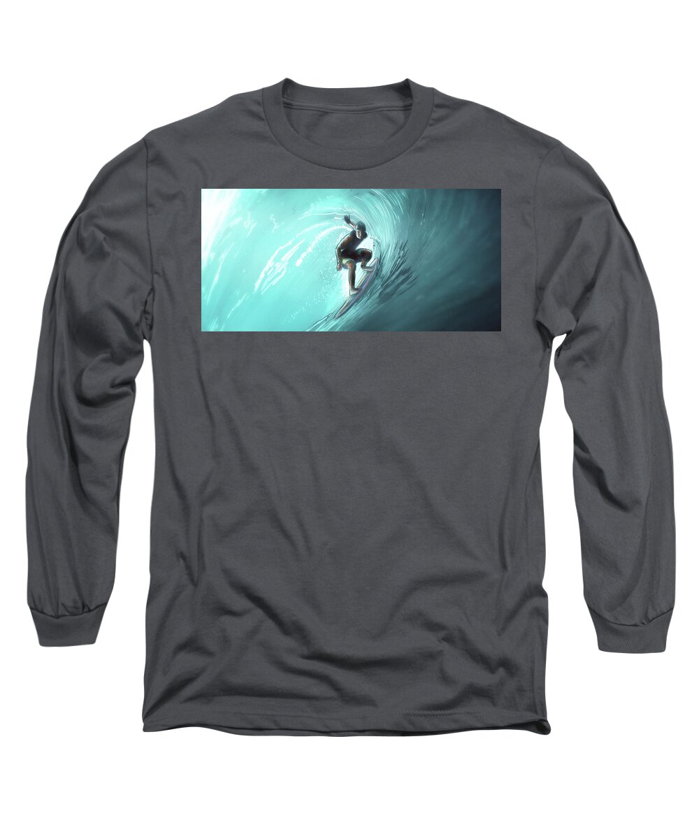 Surfing Long Sleeve T-Shirt featuring the digital art Art - The Surfer by Matthias Zegveld