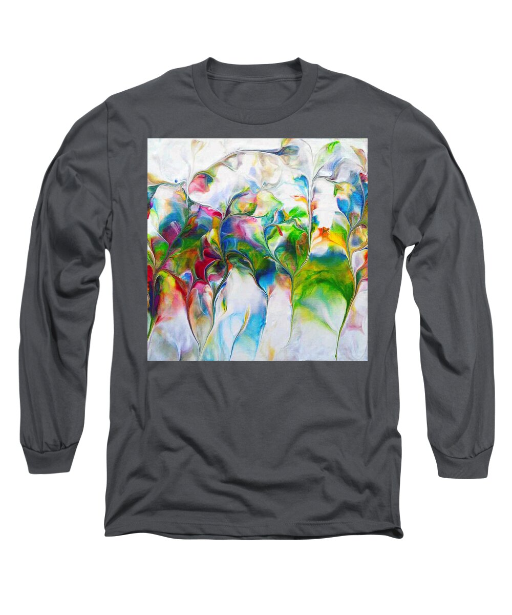 Colorful Abstract Nature Acrylic Long Sleeve T-Shirt featuring the painting Artist Garden by Deborah Erlandson