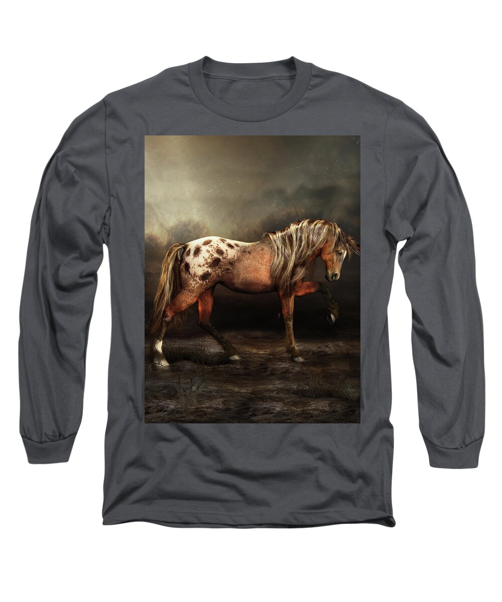 Appaloosa Bay Long Sleeve T-Shirt featuring the digital art Appaloosa Bay Horse by Shanina Conway