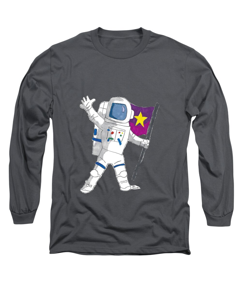 Astronaut Long Sleeve T-Shirt featuring the drawing Astronaut by Ali Baucom