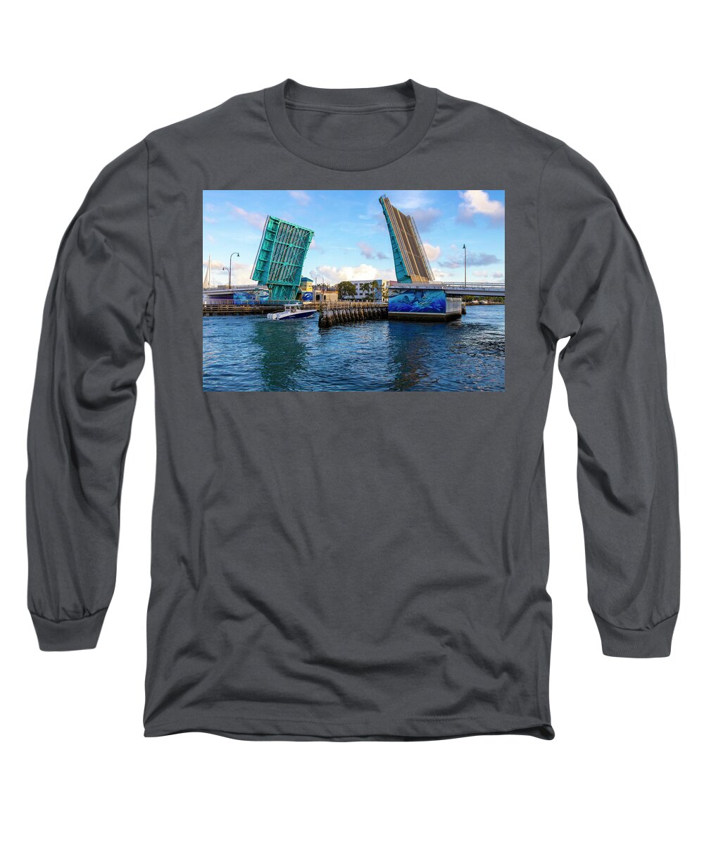 Bridge Long Sleeve T-Shirt featuring the photograph Atlantic Blvd Draw Bridge by Blair Damson