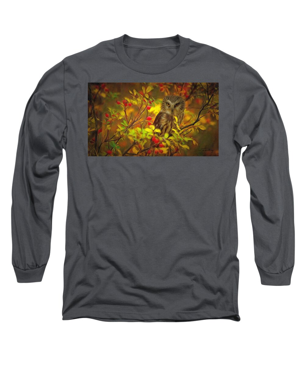Autumn Owl Long Sleeve T-Shirt featuring the digital art Autumn Owl II by Maciek Froncisz
