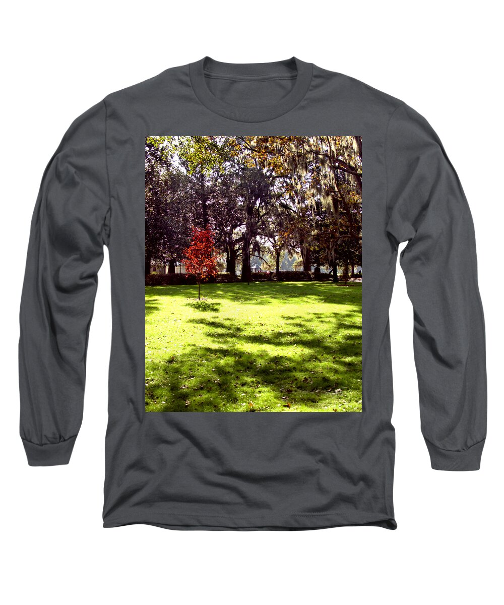 Forsyth Park Long Sleeve T-Shirt featuring the photograph Autumn Red by Theresa Fairchild