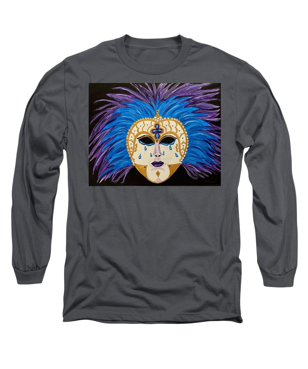 Masquerade Long Sleeve T-Shirt featuring the painting Bad Hair Day Masquerade by Nancy Sisco