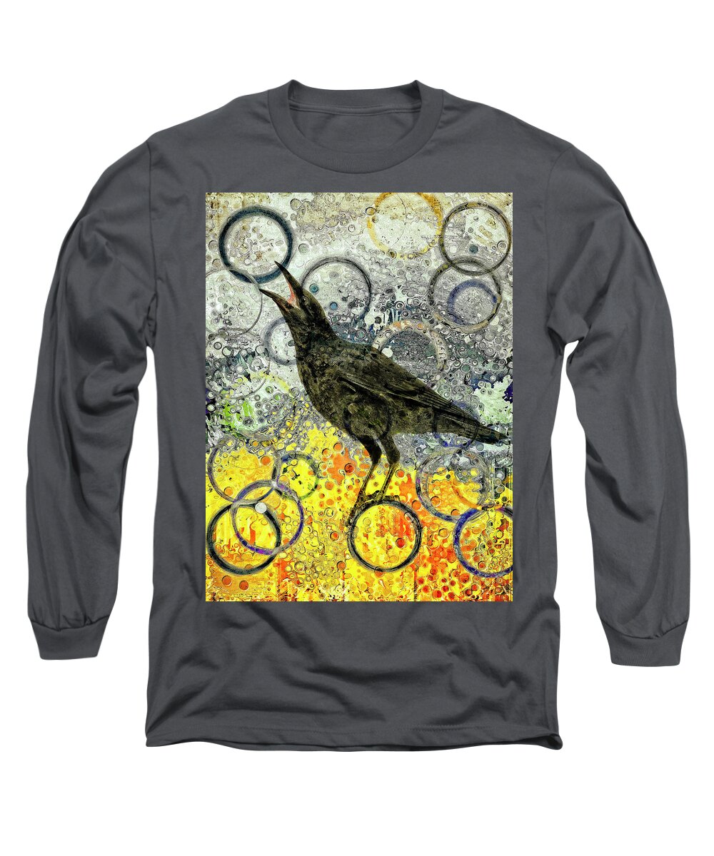 Raven Long Sleeve T-Shirt featuring the mixed media Balancing Act No. 2 by Sandra Selle Rodriguez