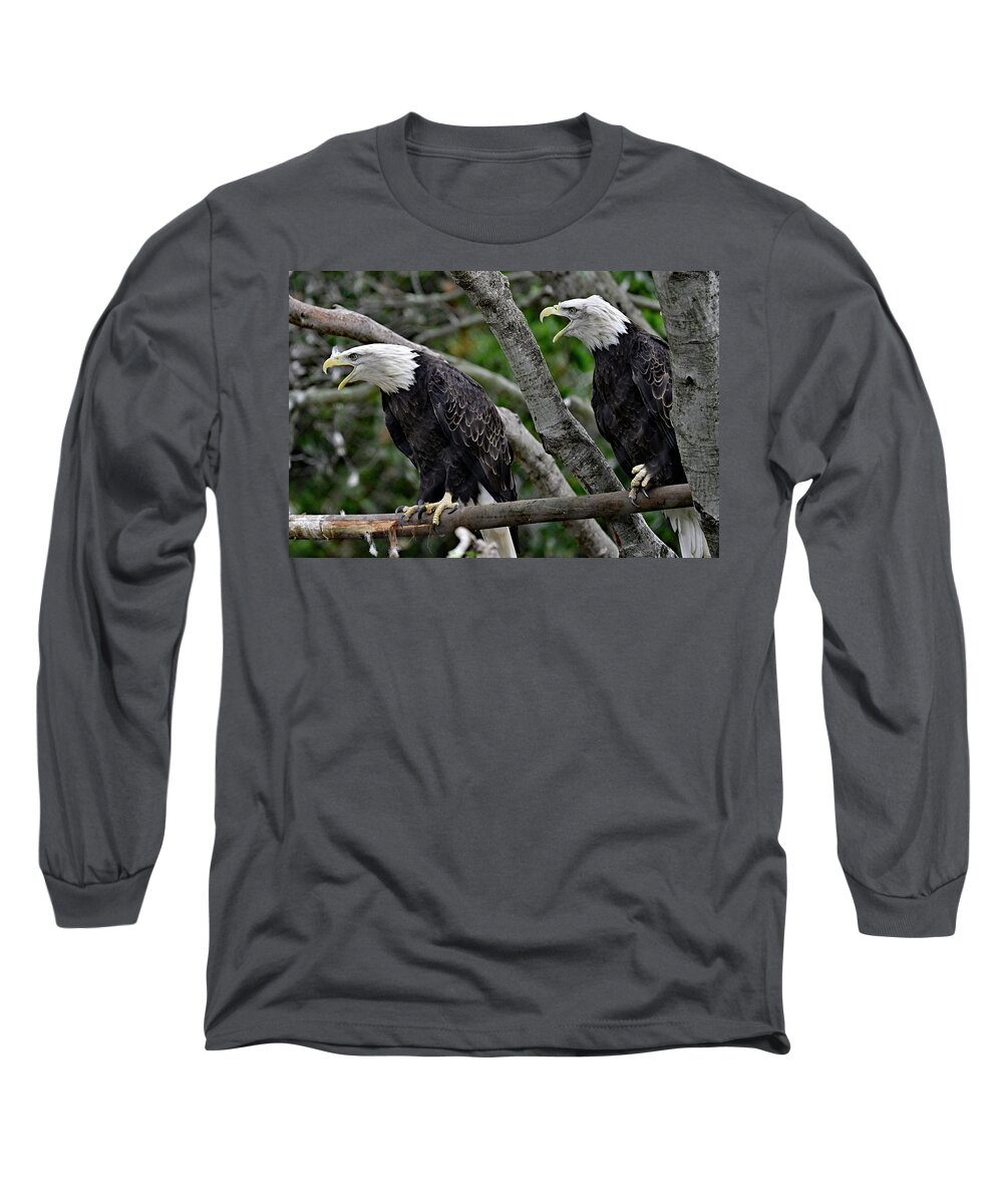 Haliaeetus Leucocephalus Long Sleeve T-Shirt featuring the photograph Bald Eagles Screeching by Amazing Action Photo Video