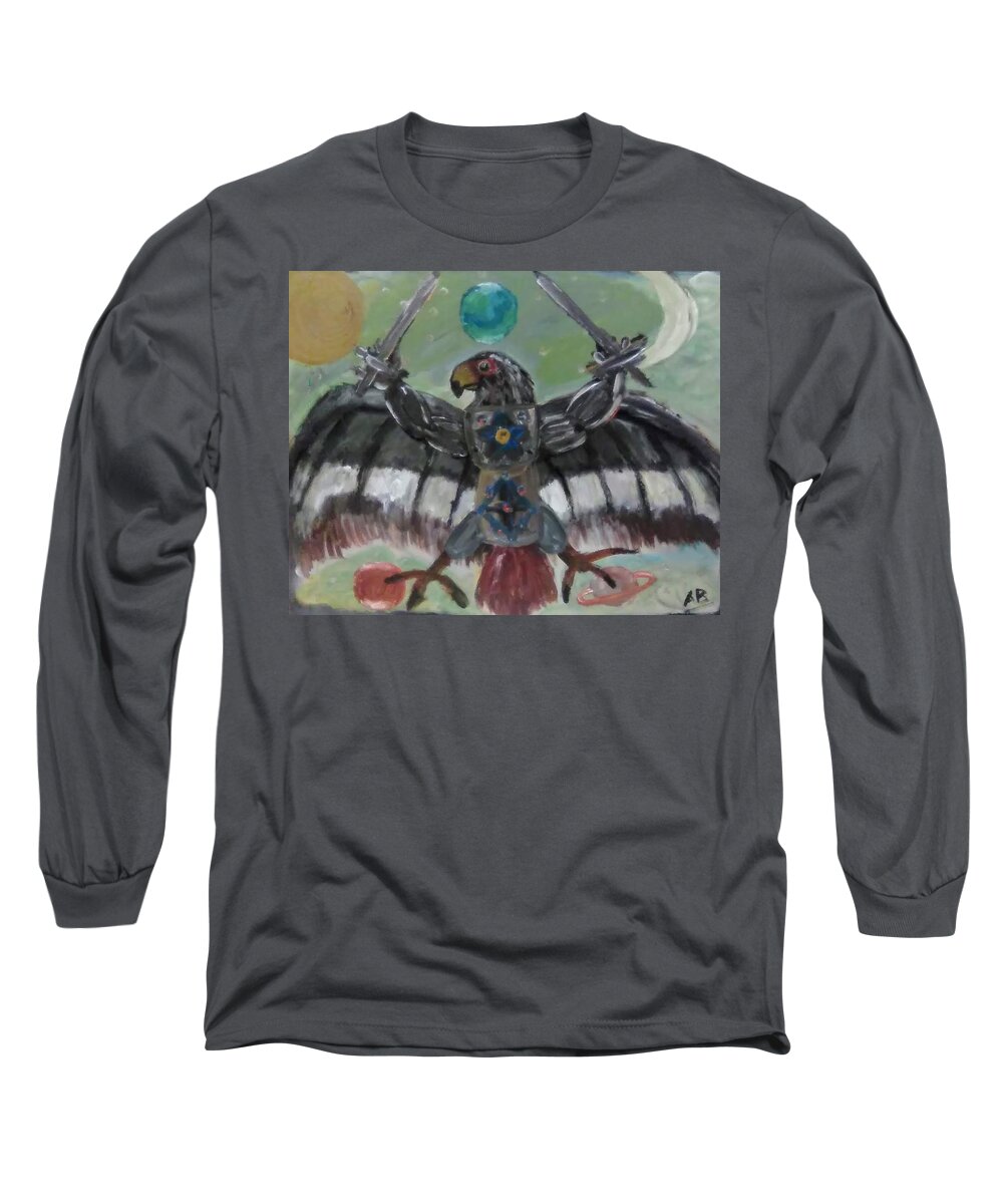 Bataleur Long Sleeve T-Shirt featuring the painting Bataleur Gryphon Knight by Andrew Blitman