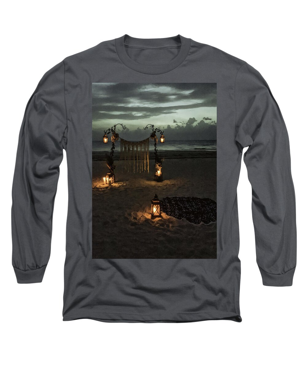 Sunset Long Sleeve T-Shirt featuring the photograph Beach Night Romance by Portia Olaughlin