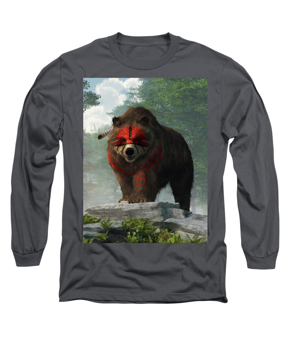 Native American Long Sleeve T-Shirt featuring the digital art Bear Warrior by Daniel Eskridge