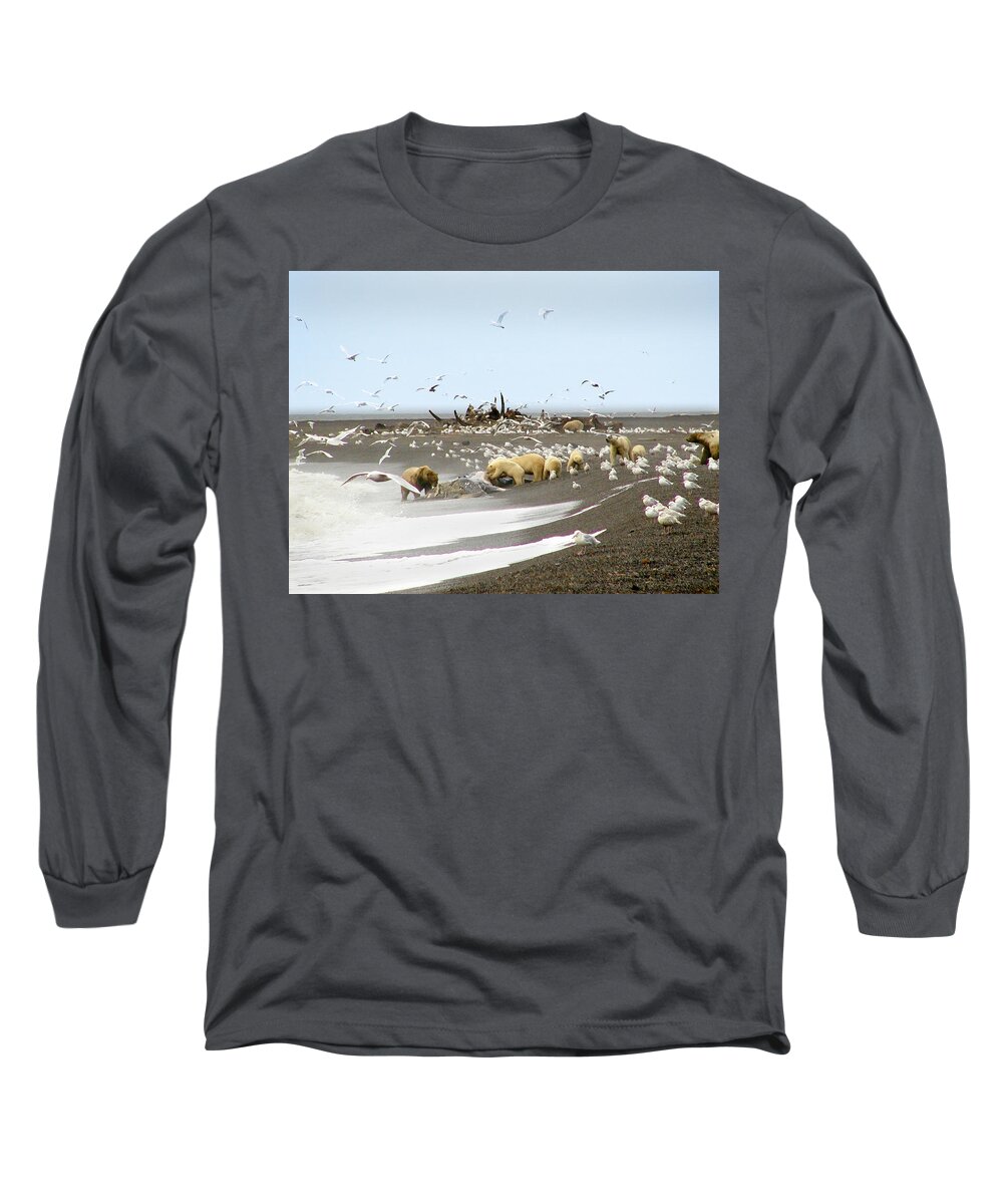 Bear Long Sleeve T-Shirt featuring the photograph Bears Eating Whale - Paintography by Anthony Jones