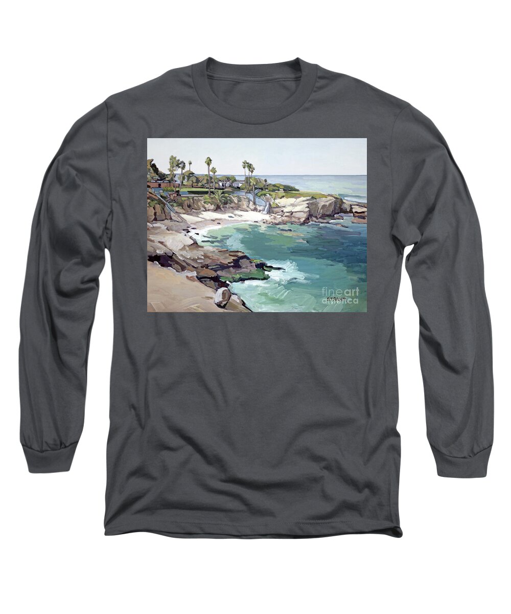 La Jolla Long Sleeve T-Shirt featuring the painting Beautiful La Jolla Cove Beach - La Jolla, San Diego, California by Paul Strahm