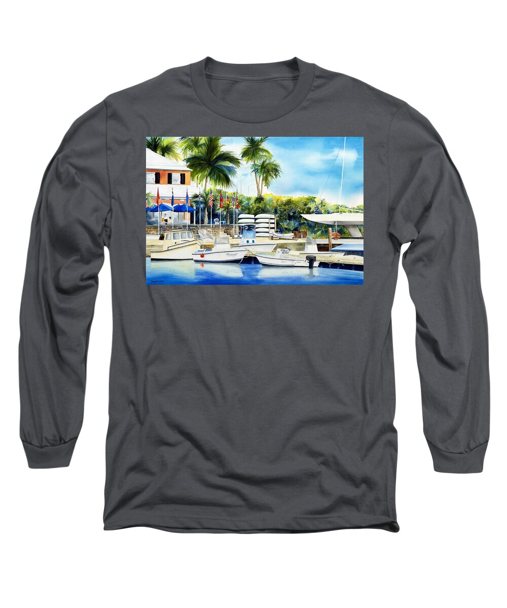 Sailboat Long Sleeve T-Shirt featuring the painting Bermuda Yacht Club by Phyllis London
