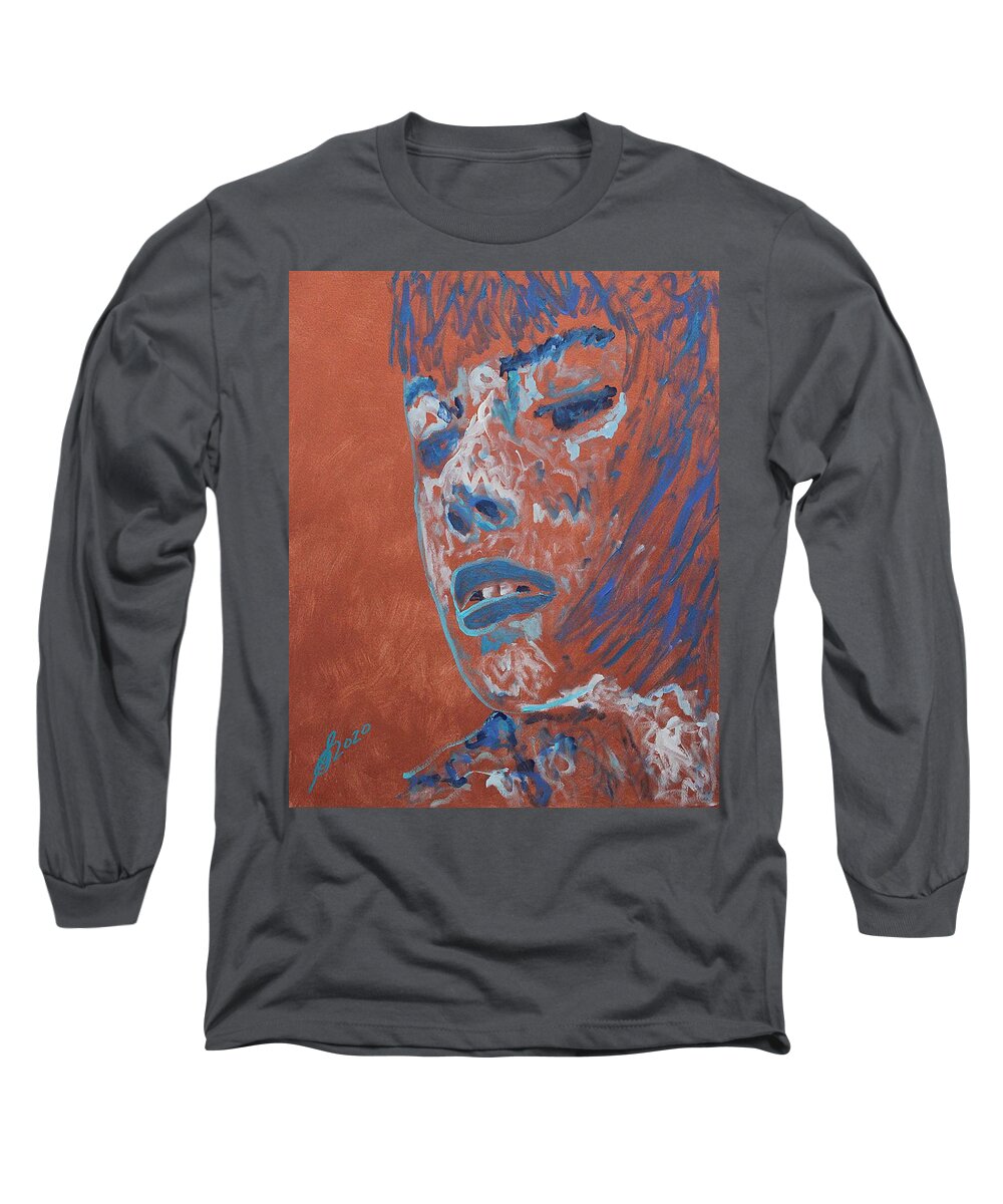 Betty Blue Long Sleeve T-Shirt featuring the painting Betty Blue original painting by Sol Luckman