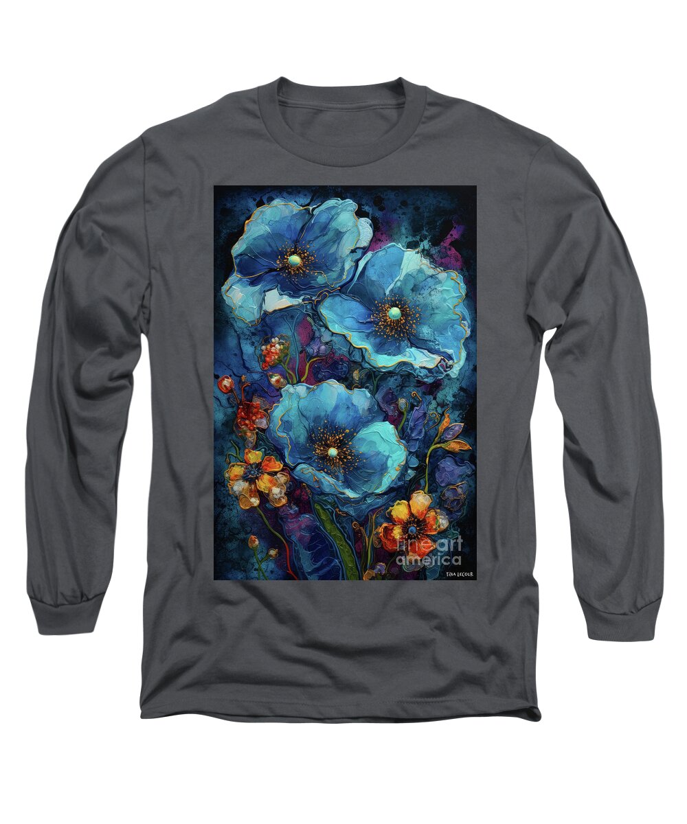Poppy Long Sleeve T-Shirt featuring the painting Big Blue Poppies by Tina LeCour